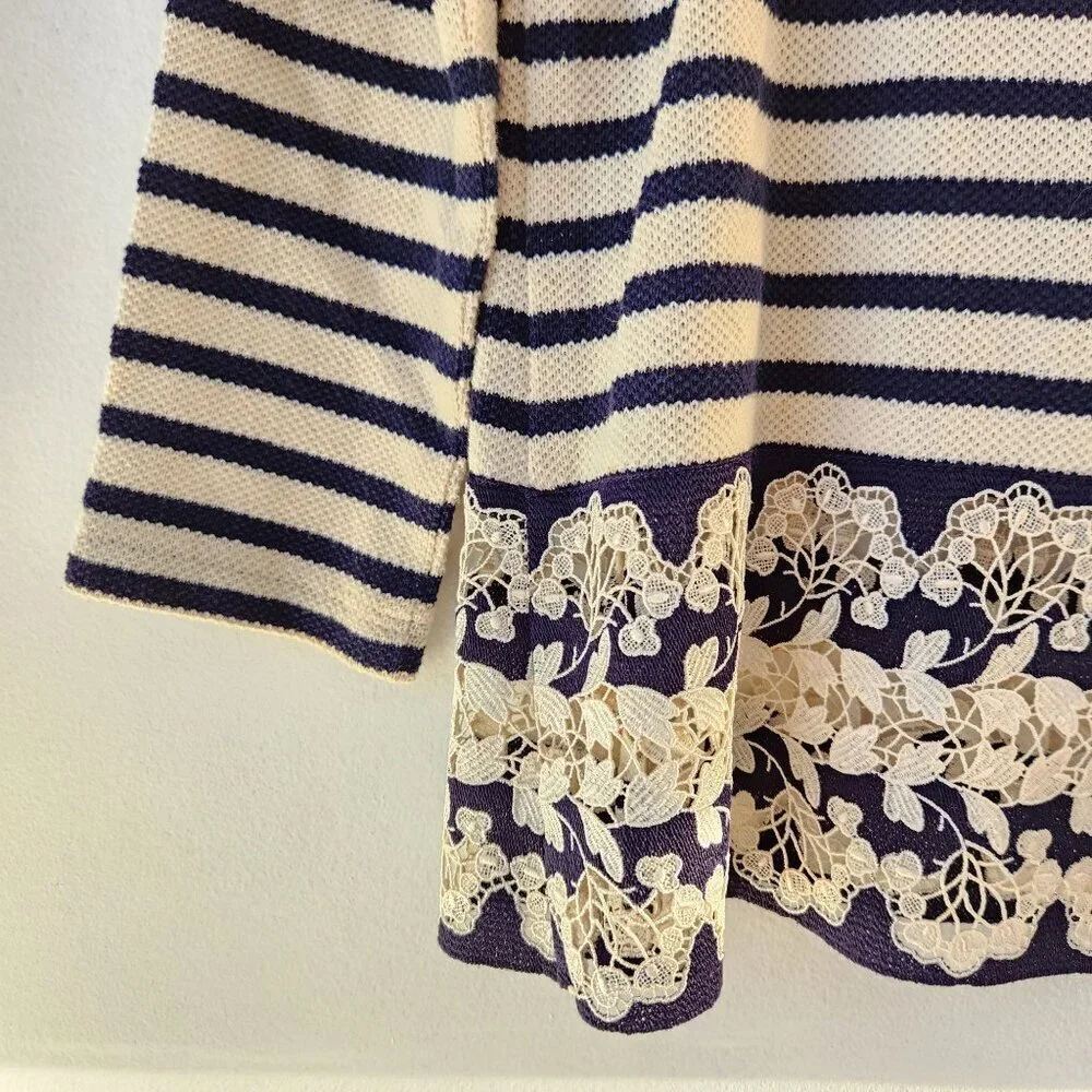 Thakoon Striped Long Sleeve Blouse Lace Trim Career Professional Women's 10 - Picture 3 of 7